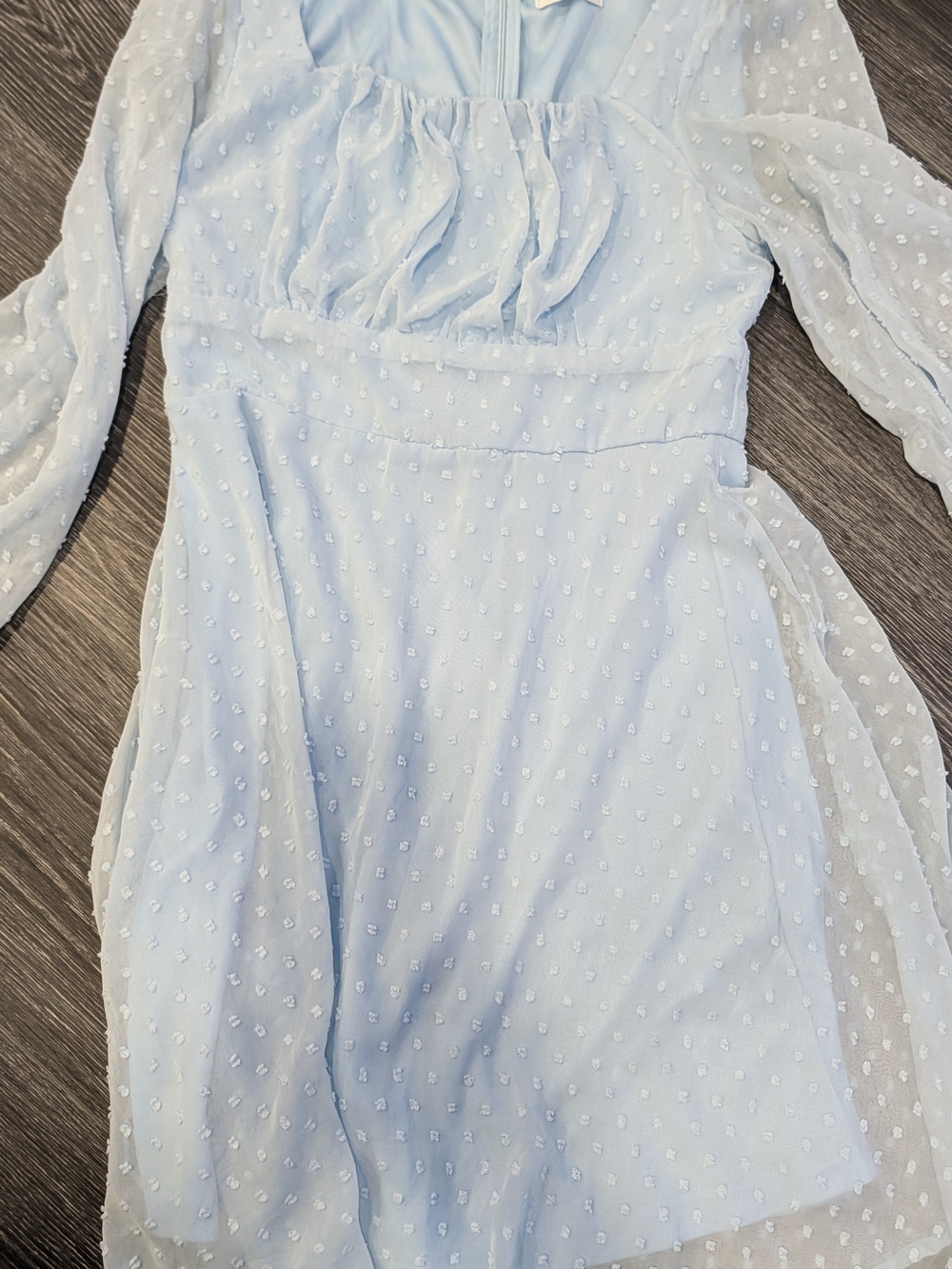 Girls Light Blue Swiss Dot Sheer Overlay Dress